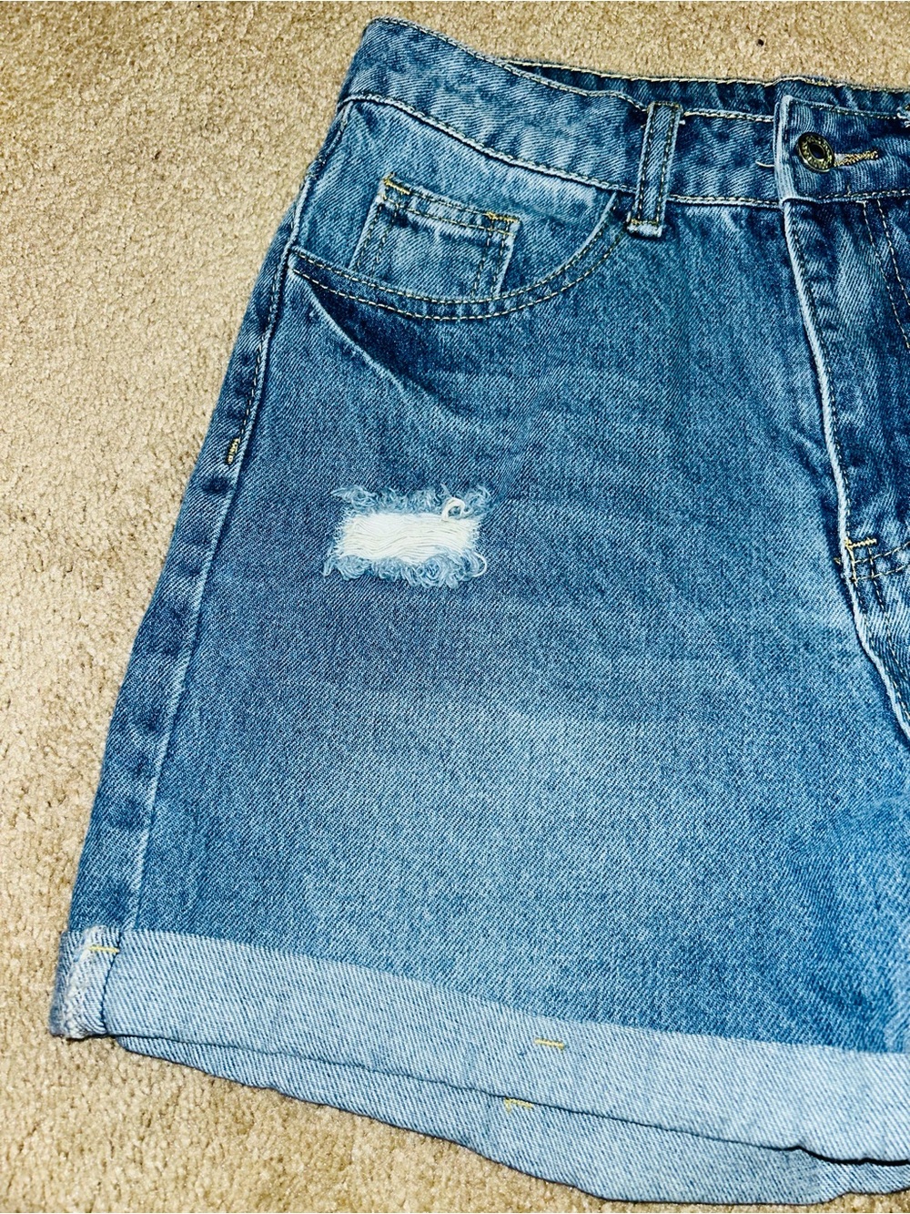 SHEIN Blue High-Rise Distressed Denim Shorts - Picture 5 of 7